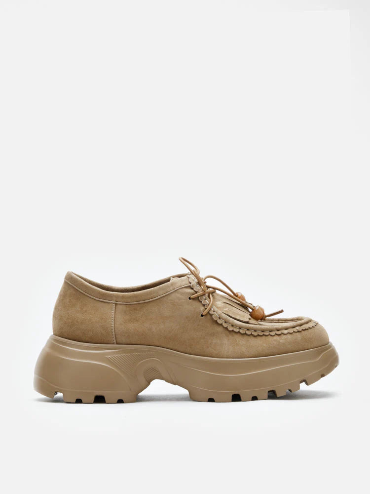PAZZION, Maeve Suede Fringed Loafers, Camel