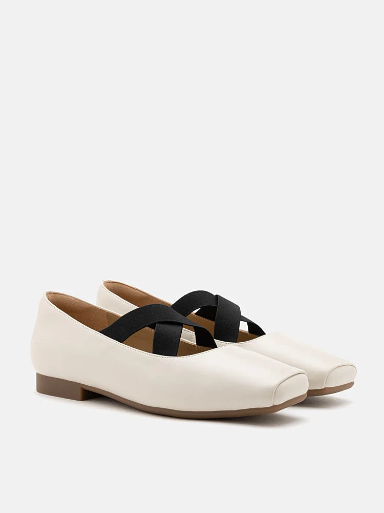 PAZZION, Mandy Square Toe Criss Cross Strap Ballet Flats, Beige