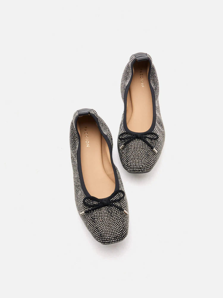 PAZZION, Marcelina Crystal Embellished Bow Flats, Black