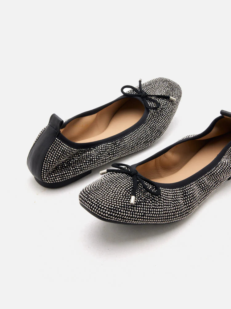 PAZZION, Marcelina Crystal Embellished Bow Flats, Black