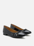 PAZZION, Margaret Bow Patent Ruched Detail Flats, Black
