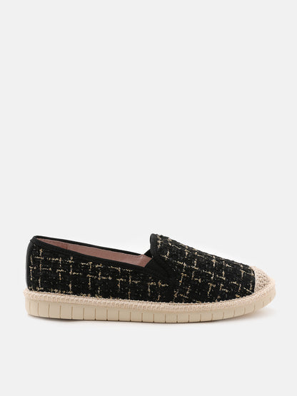 PAZZION, Margot Tweed Lace-up Espadrilles, Black