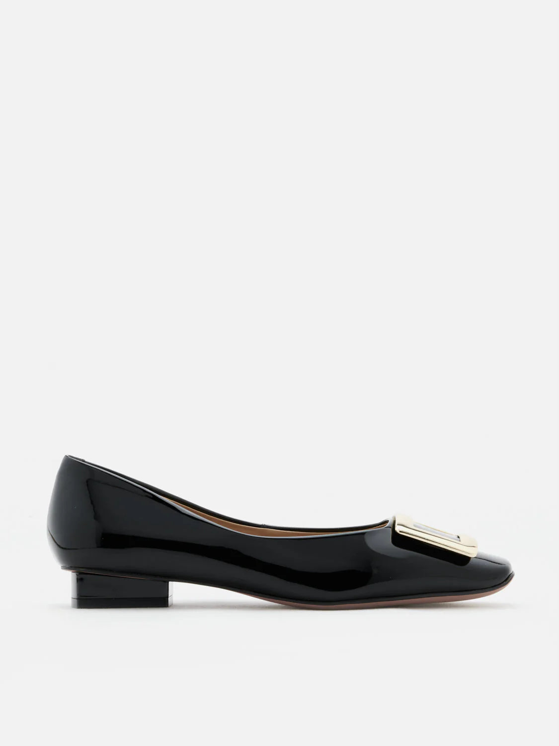 PAZZION, Marlie Buckle Patent Leather Low Heels, Black