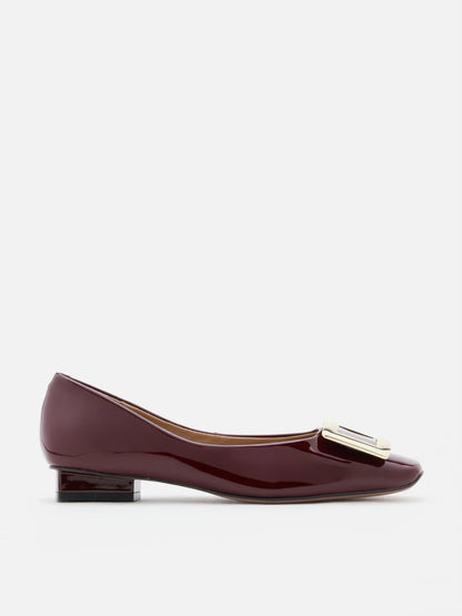 PAZZION, Marlie Buckle Patent Leather Low Heels, Wine