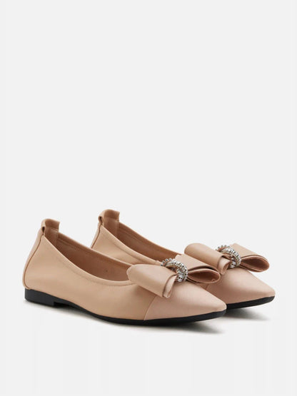 PAZZION, Melva Bow Pointed Toe Flats, Almond