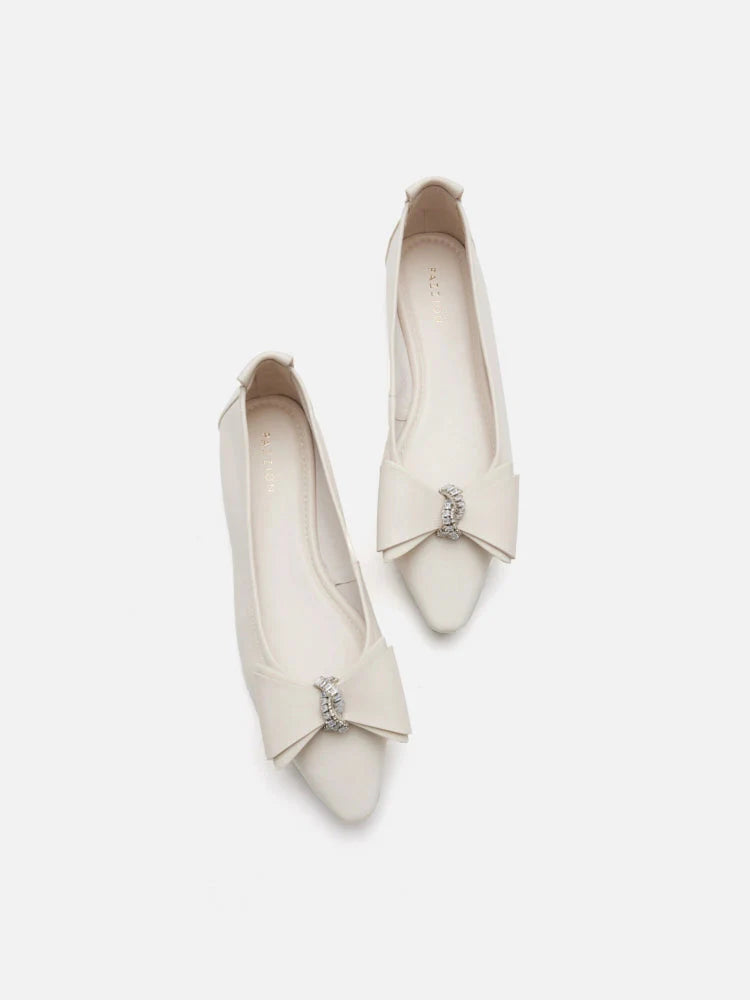 PAZZION, Melva Bow Pointed Toe Flats, Beige