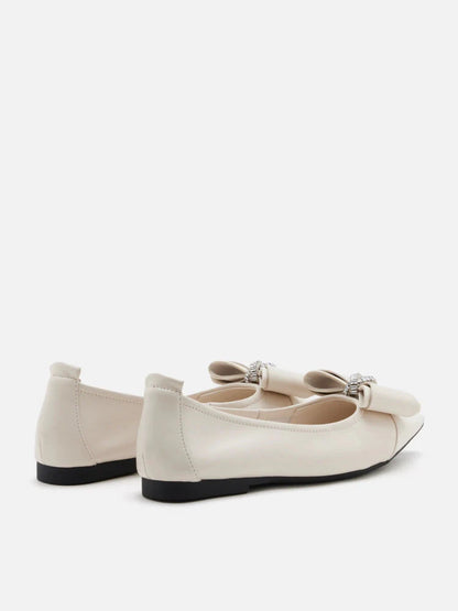 PAZZION, Melva Bow Pointed Toe Flats, Beige