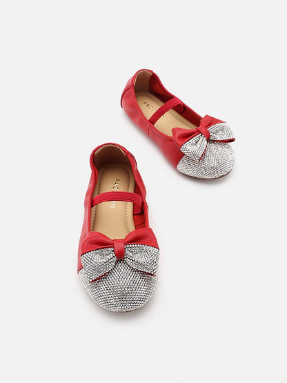 PAZZION, Mini Ayelet Diamante Mary Jane Ballerinas, Red