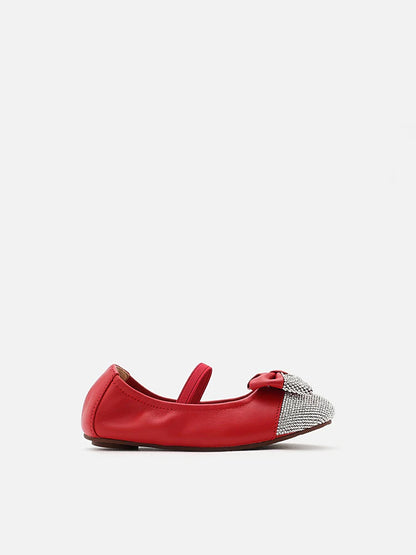 PAZZION, Mini Ayelet Diamante Mary Jane Ballerinas, Red