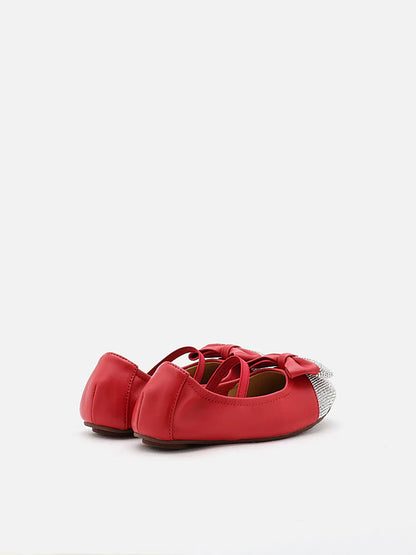 PAZZION, Mini Ayelet Diamante Mary Jane Ballerinas, Red