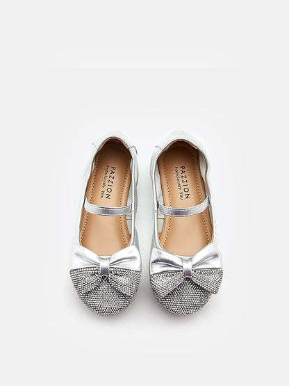 PAZZION, Mini Ayelet Diamante Mary Jane Ballerinas, Silver