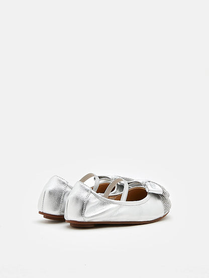 PAZZION, Mini Ayelet Diamante Mary Jane Ballerinas, Silver