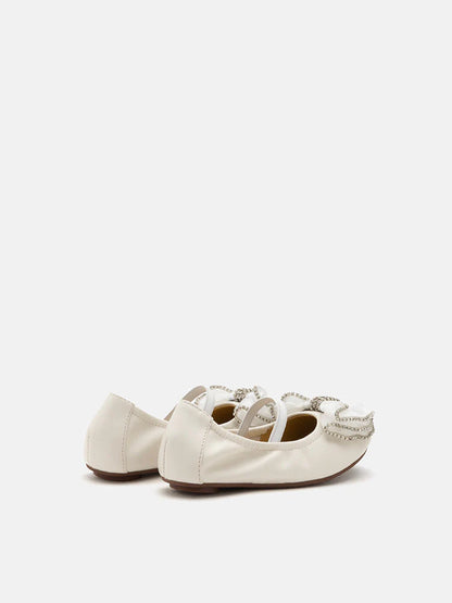 PAZZION, Mini Brea Crystal Bow Mary Jane Ballerinas, Beige