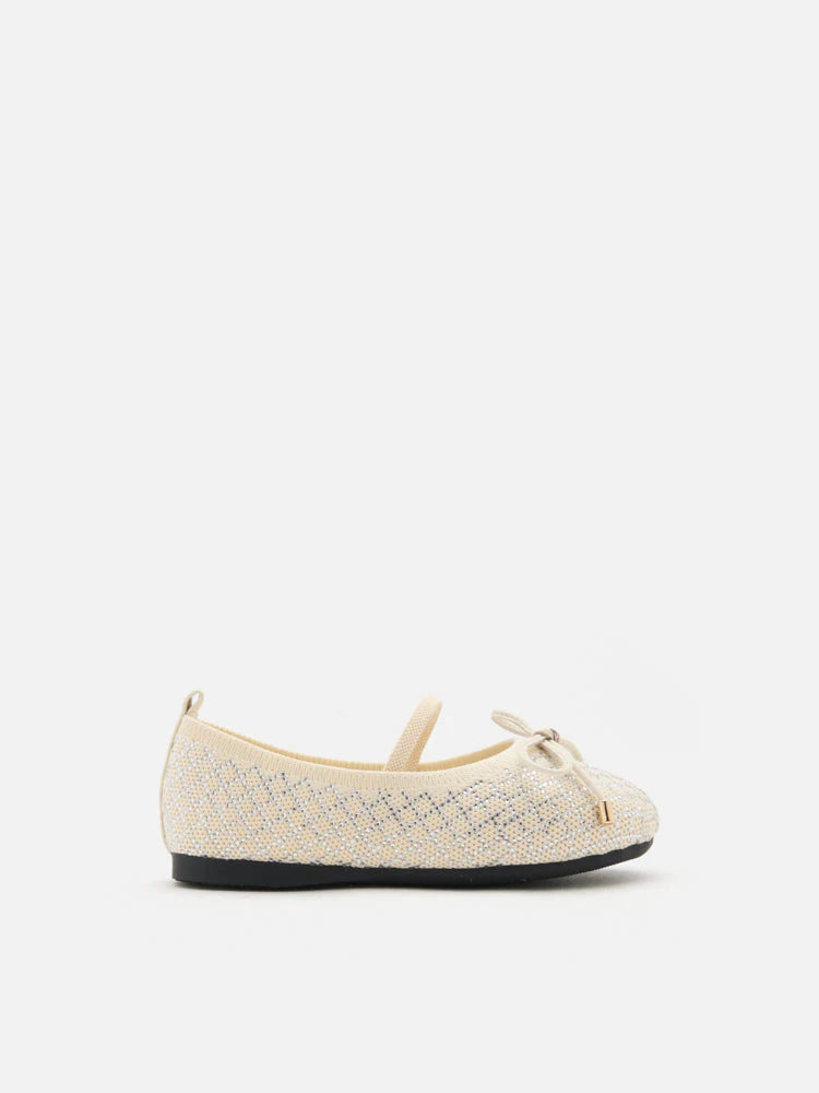 PAZZION, Mini Brooke Crystal Grid Flyknit Flats, Beige