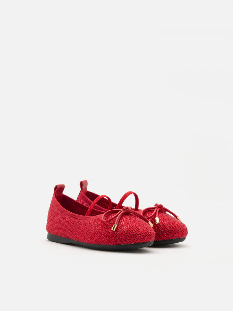 PAZZION, Mini Brooke Crystal Grid Flyknit Flats, Red