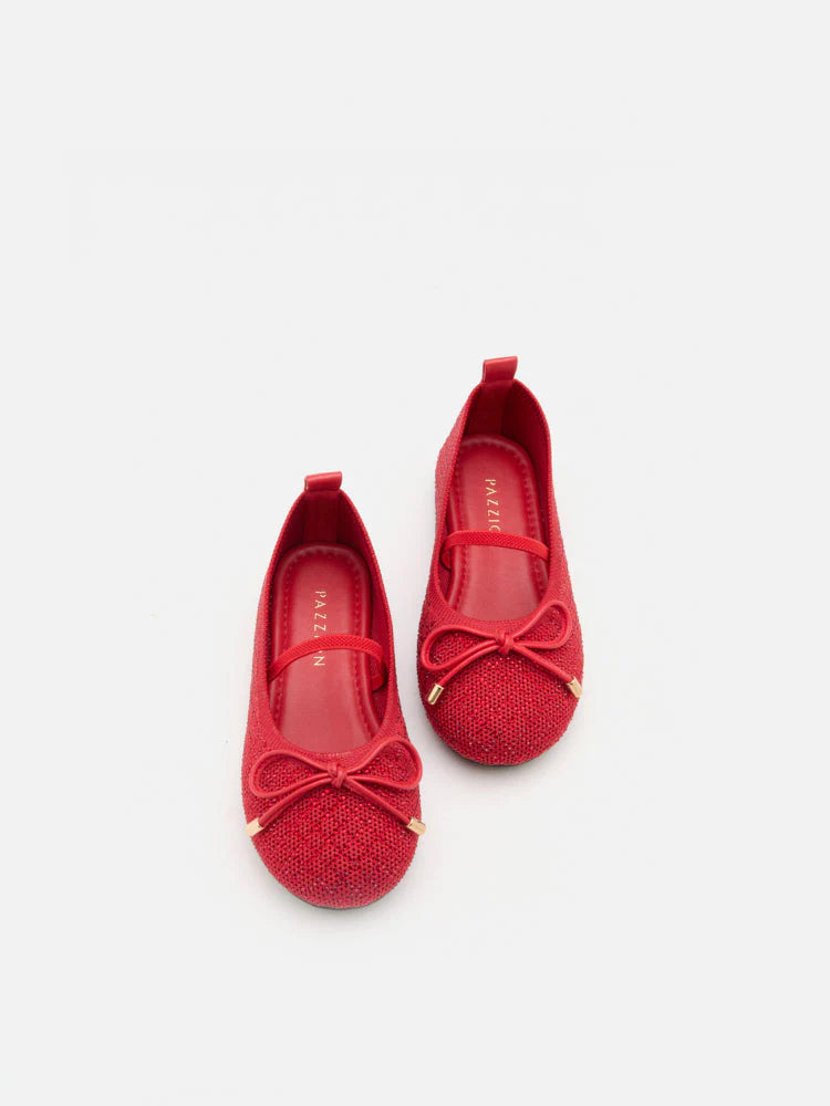 PAZZION, Mini Brooke Crystal Grid Flyknit Flats, Red