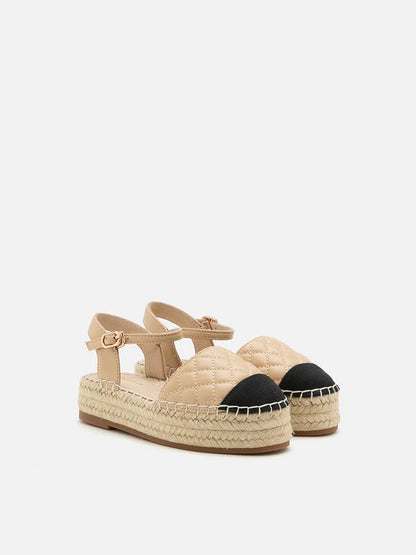 PAZZION, Mini Keeya Quilted Leather Espadrilles Sandals, Almond