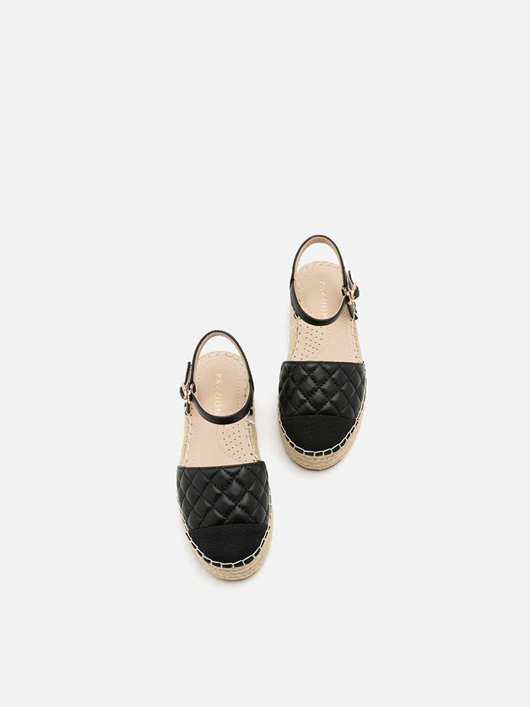 PAZZION, Mini Keeya Quilted Leather Espadrilles Sandals, Black