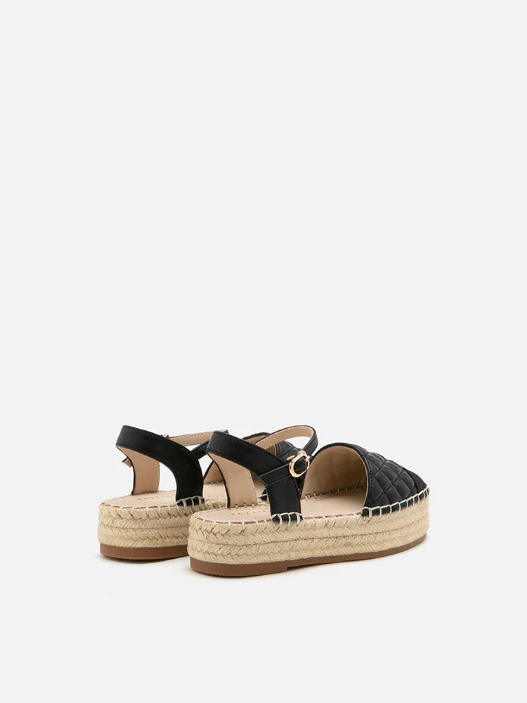 PAZZION, Mini Keeya Quilted Leather Espadrilles Sandals, Black