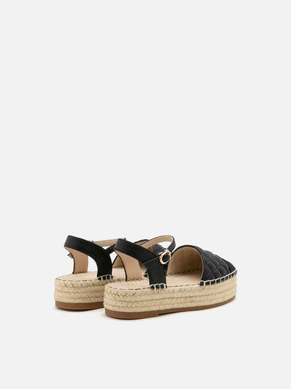 PAZZION, Mini Keeya Quilted Leather Espadrilles Sandals, Black