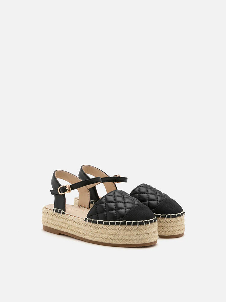 PAZZION, Mini Keeya Quilted Leather Espadrilles Sandals, Black