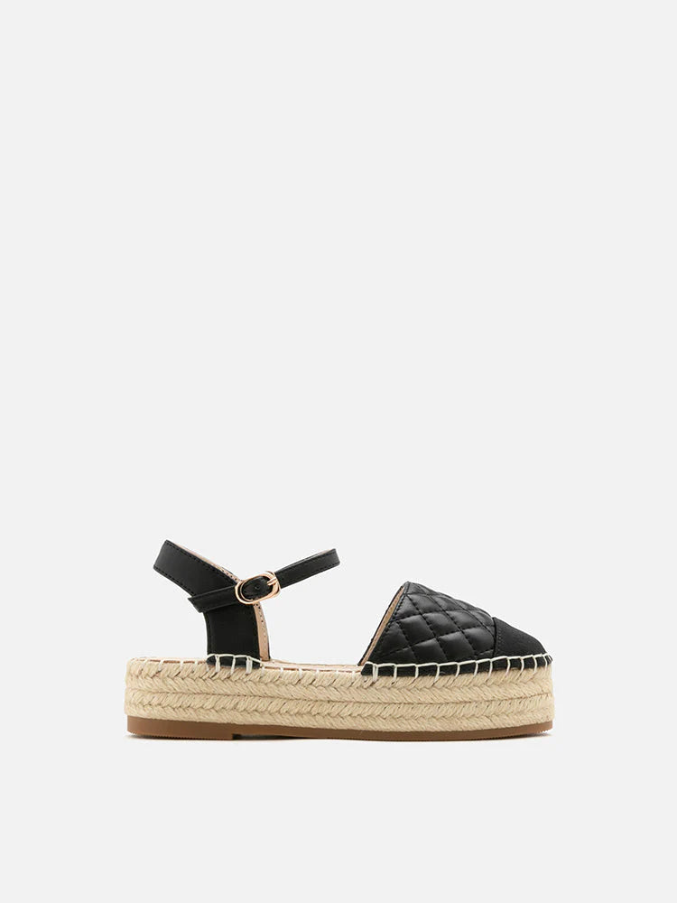 PAZZION, Mini Keeya Quilted Leather Espadrilles Sandals, Black