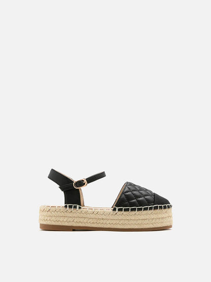 PAZZION, Mini Keeya Quilted Leather Espadrilles Sandals, Black