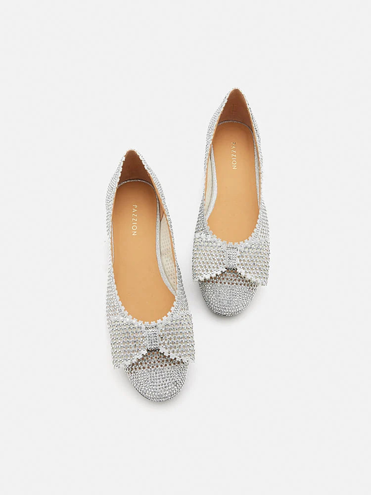 PAZZION, Mirabella Crystal Embellished Ballerinas, Silver