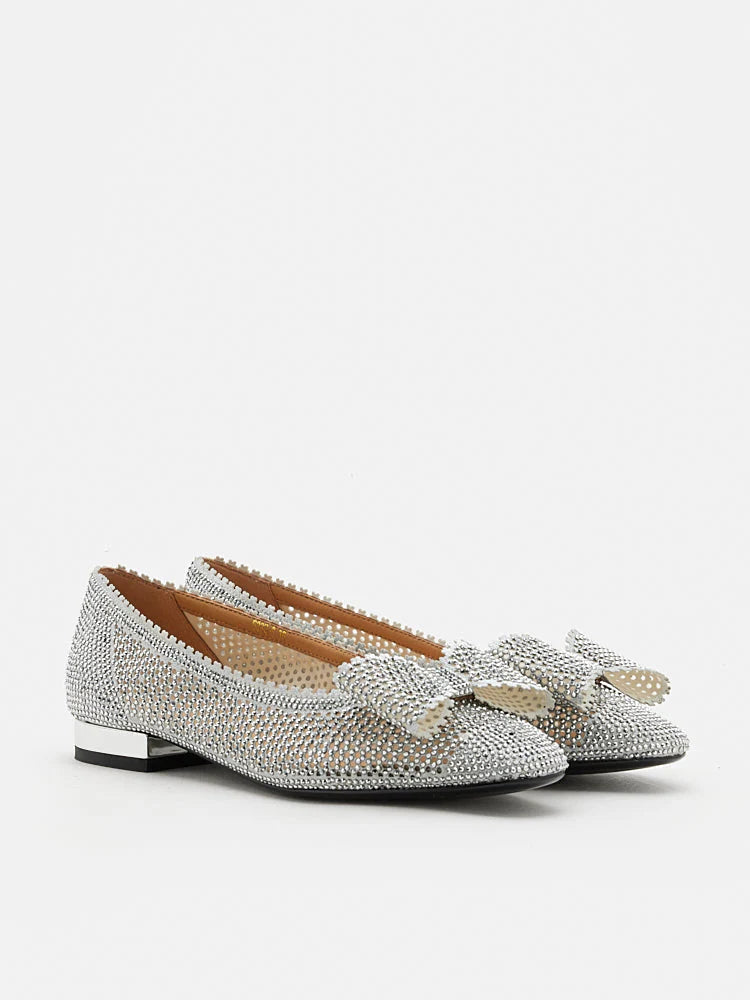 PAZZION, Mirabella Crystal Embellished Ballerinas, Silver