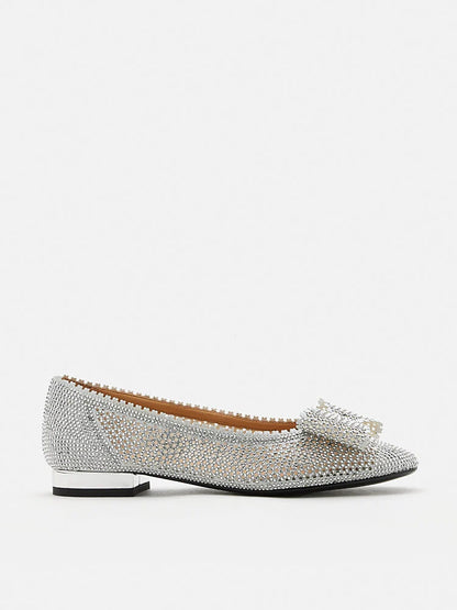 PAZZION, Mirabella Crystal Embellished Ballerinas, Silver