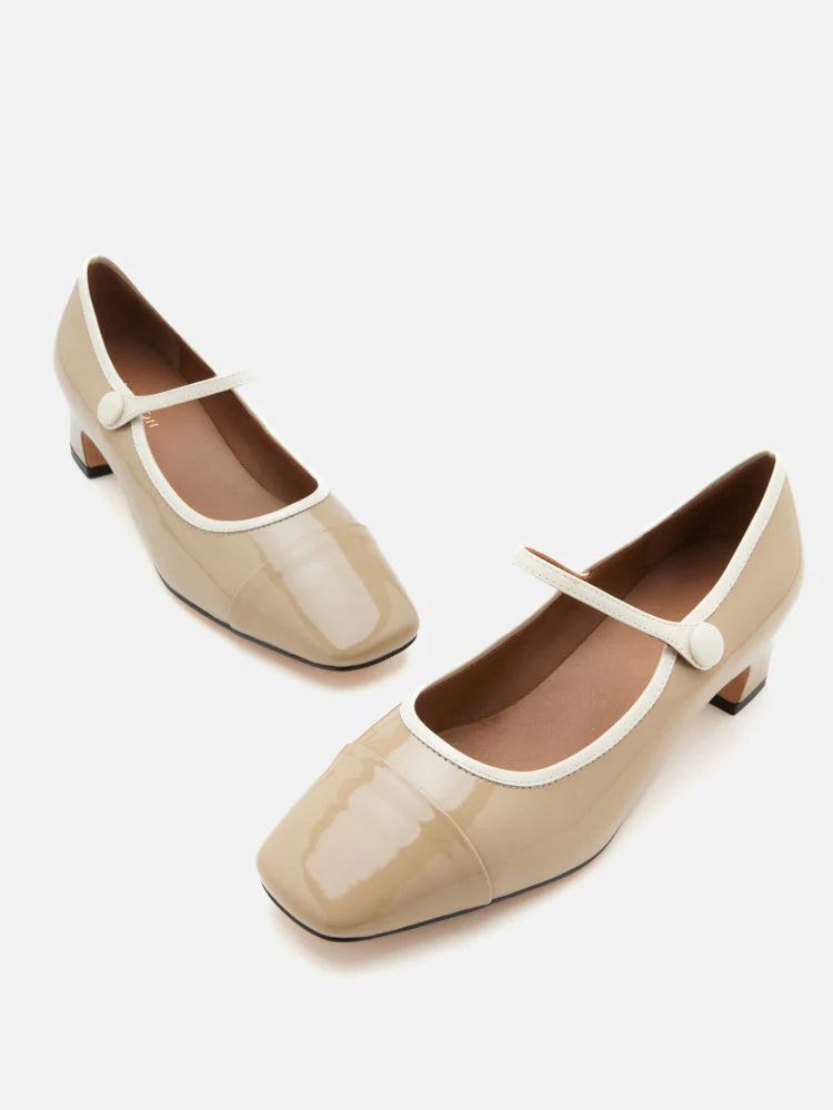 PAZZION, Mirra Patent Leather Mary Jane Heels, Khaki