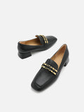 PAZZION, Monica Double Woven Chain Heel Loafers, Black