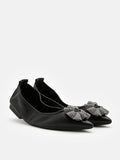 PAZZION, Monica Glittering Floral Pointed Toe Foldable Flats, Black