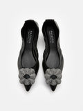 PAZZION, Monica Glittering Floral Pointed Toe Foldable Flats, Black