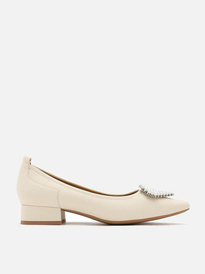 PAZZION, Muriel Lovet Pearl Embellished Point-Toe Pumps, Beige