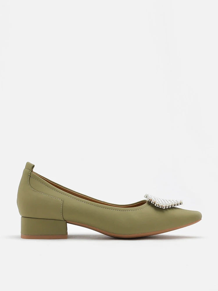 PAZZION, Muriel Lovet Pearl Embellished Point-Toe Pumps, Green