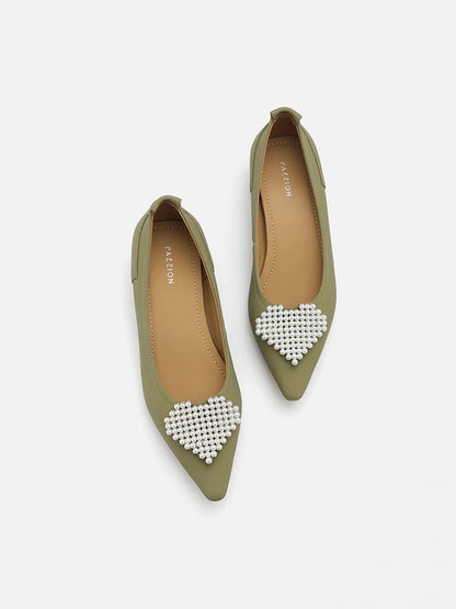 PAZZION, Muriel Lovet Pearl Embellished Point-Toe Pumps, Green