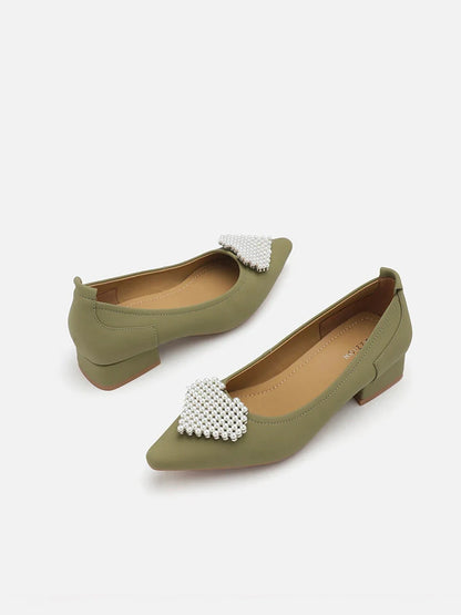 PAZZION, Muriel Lovet Pearl Embellished Point-Toe Pumps, Green