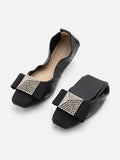 PAZZION, Mya Crystal Embellished Bow Foldable Flats, Black