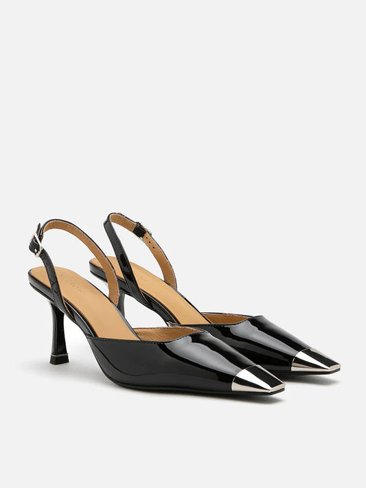 PAZZION, Nadia Metal Toe Cap Slingback Heels, Black