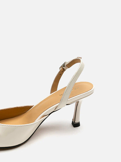 PAZZION, Nadia Metal Toe Cap Slingback Heels, White