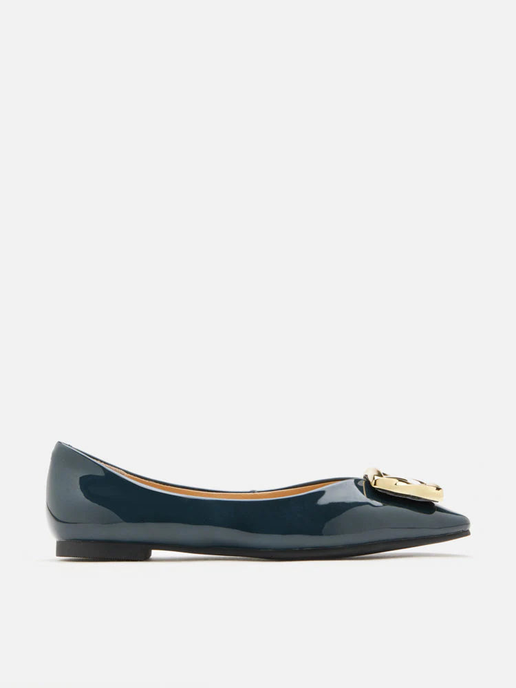 PAZZION, Narelle Gold Buckled Flats, Darkblue