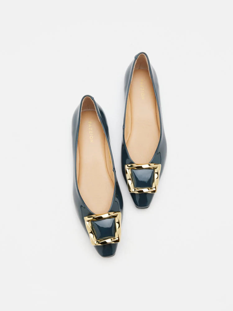 PAZZION, Narelle Gold Buckled Flats, Darkblue