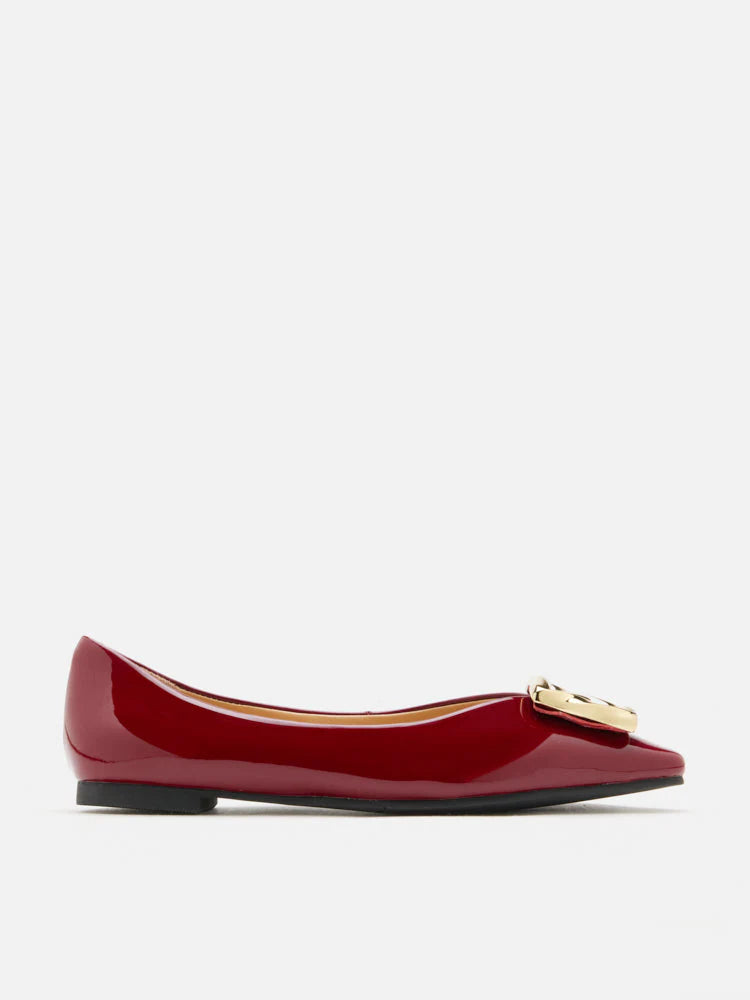 PAZZION, Narelle Gold Buckled Flats, Wine