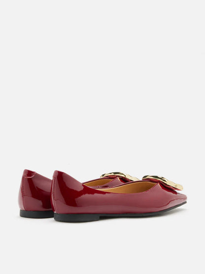 PAZZION, Narelle Gold Buckled Flats, Wine