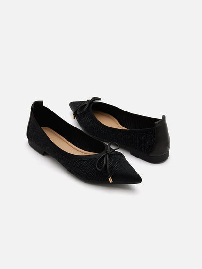 PAZZION, Natalia Bow Pointed-Toe Covered Flats, Black