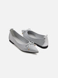 PAZZION, Natalia Bow Pointed-Toe Covered Flats, Silver