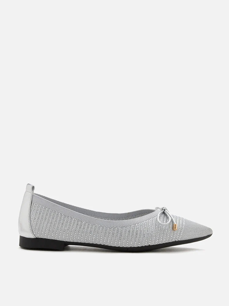 PAZZION, Natalia Bow Pointed-Toe Covered Flats, Silver
