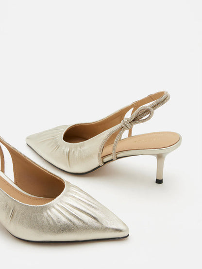 PAZZION, Natalia Ruched Crystal Slingback Heels, Gold