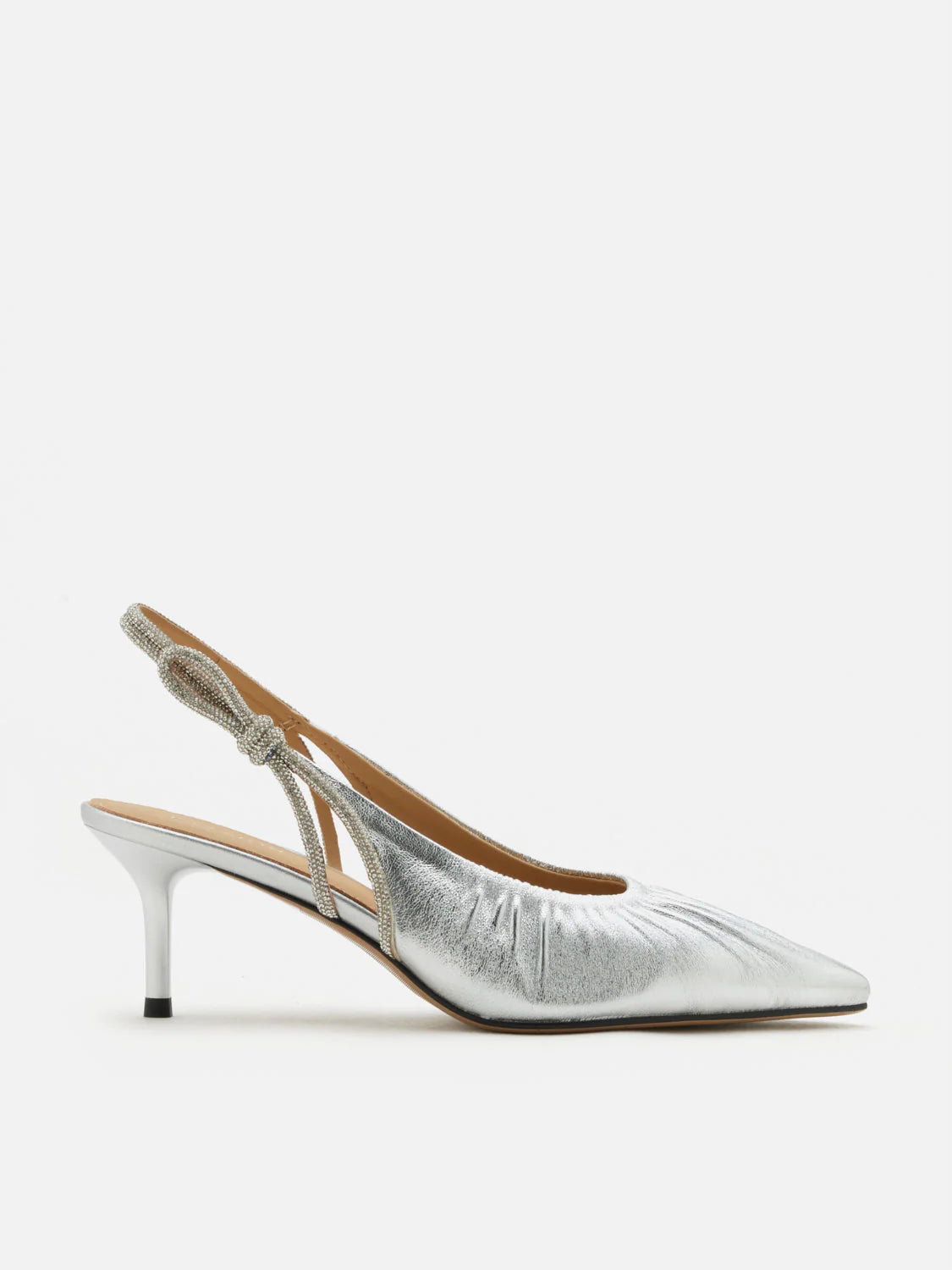 PAZZION, Natalia Ruched Crystal Slingback Heels, Silver